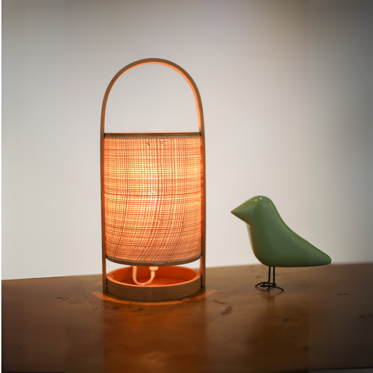 Jute Shade Bamboo Base with Handle Table Lamp