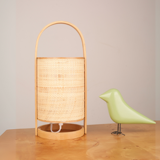 Jute Shade Bamboo Base with Handle Table Lamp