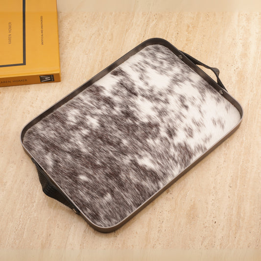 Horse Hair Tray with Metal Frame Leather Handle