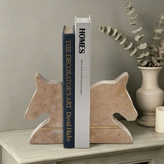 Beige Horse Figurine Marble Bookends