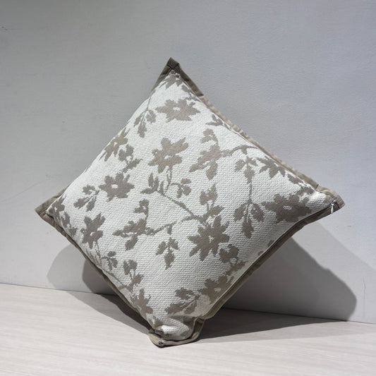 Jacquard Floral Print Cushion Cover, Backside In Plain