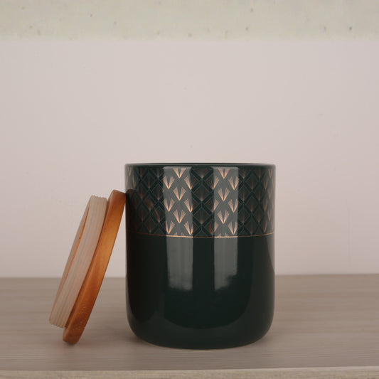Green Ceramic Kitchen Storage Jar with Lid