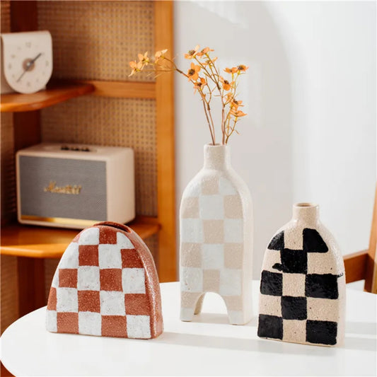Grid Pattern Sand Flower Decoration Vase