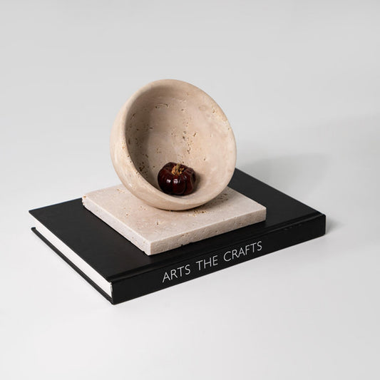 Beige Marble Round Tabletop Fruit Bowl