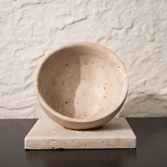 Beige Marble Round Tabletop Fruit Bowl