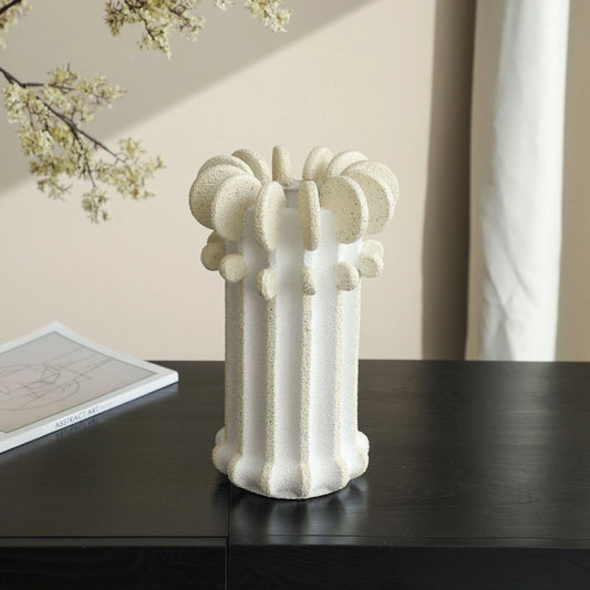 Disc Design White Sand Flower Vase