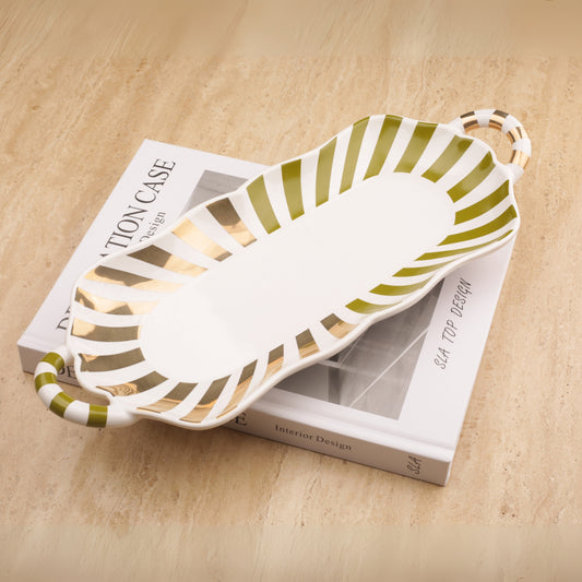 Green Stripe Design Decorative Tray