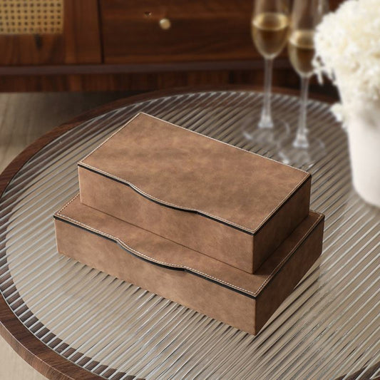 Wooden Leather Jewelry Square Box (White, Coffee)