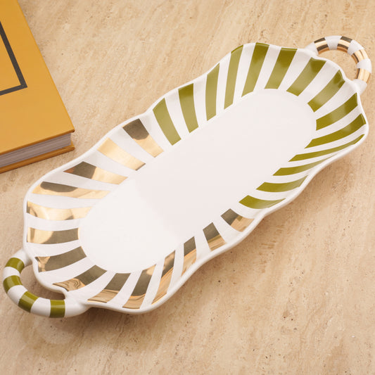 Green Stripe Design Decorative Tray