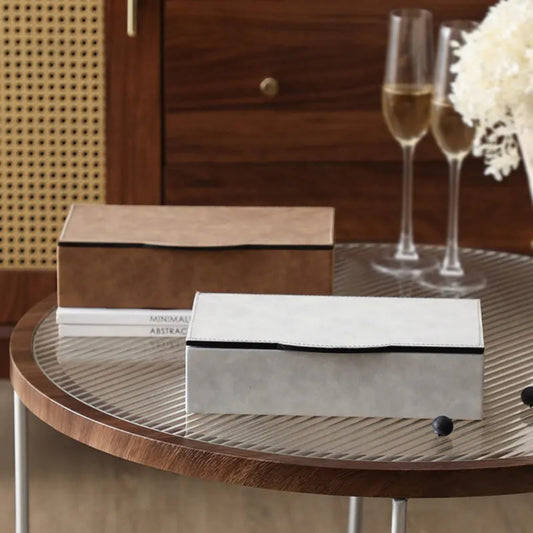Wooden Leather Jewelry Square Box (White, Coffee)