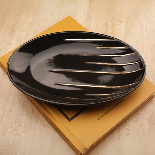 Black Ceramic Golden Lines Decorative Tray