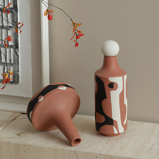 Black And White Painted Red Flower Vase