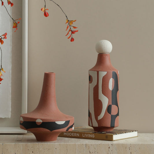 Black And White Painted Red Flower Vase