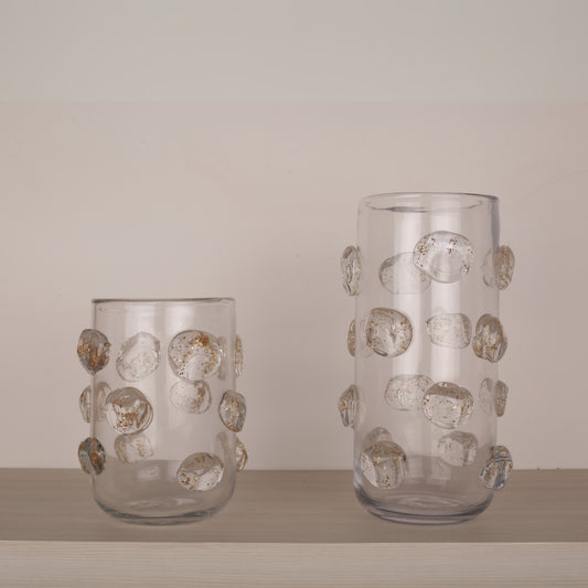Transparent Golden Crystal Hand-Blown Glass Vase