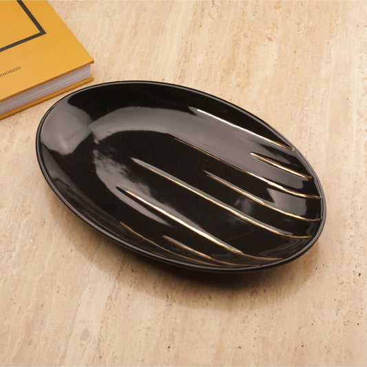 Black Ceramic Golden Lines Decorative Tray