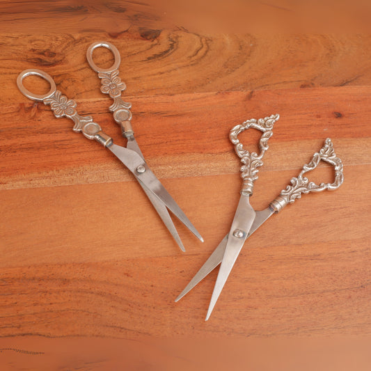 Silver Metal Carved Scissors
