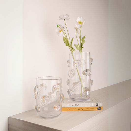 Transparent Golden Crystal Hand-Blown Glass Vase