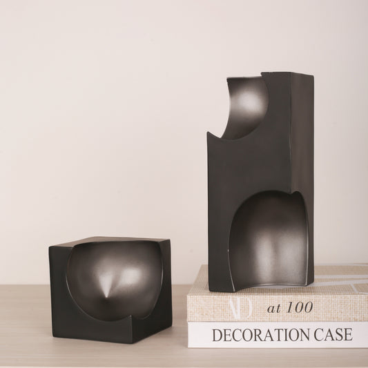 Black Resin Inside Cube Design Geometric Sculpture