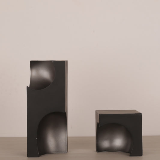 Black Resin Inside Cube Design Geometric Sculpture