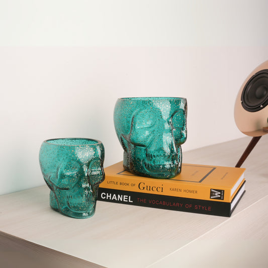 Skull Shape Colored Glass Decorative Vase