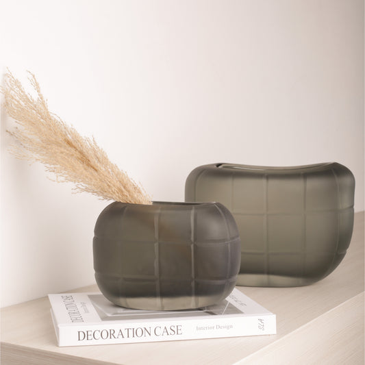 Grey Glass Geometry Shape Vase
