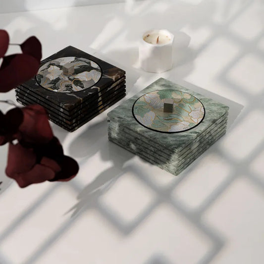 Metal Leather Marble Jewelry Box (Black, Green)
