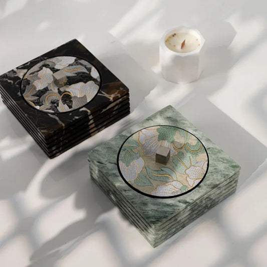 Metal Leather Marble Jewelry Box (Black, Green)