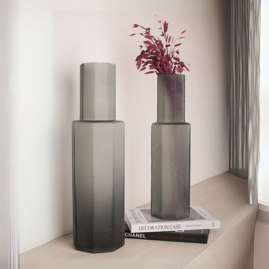 Bottle Shape Grey Glass Tabletop Vase