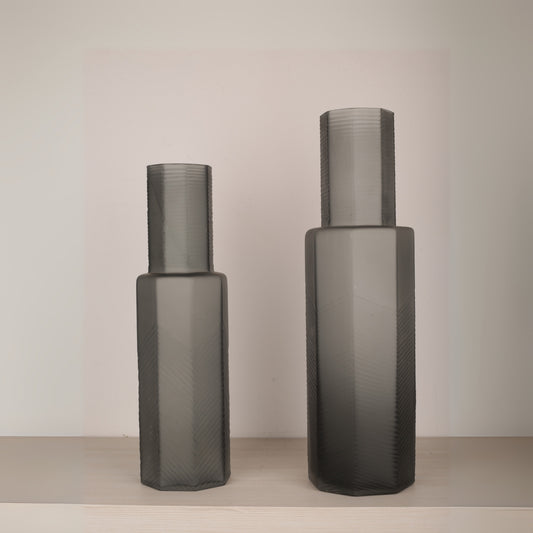 Bottle Shape Grey Glass Tabletop Vase