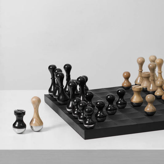 Black Metal and Wood Chess Board