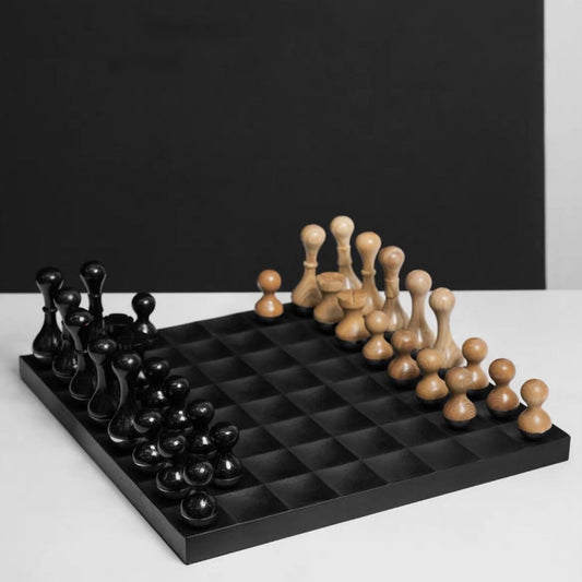 Black Metal and Wood Chess Board