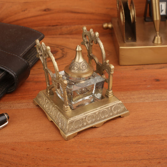 Brass Frame Glass Ink Pot