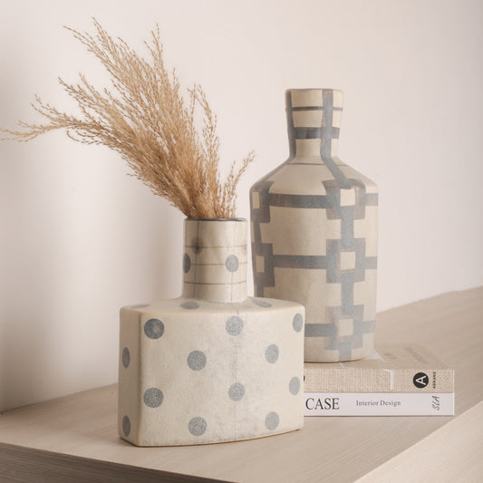 Dusty Blue Abstract Design Flower Vase