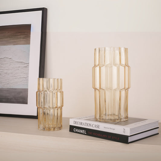 Handblown Light Amber Glass Flower Vase