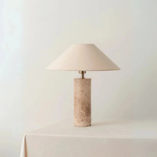 Mushroom Shade with Beige Marble Cylinder Base Table Lamp