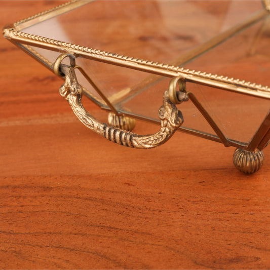 Brass Finish Frame Glass Tray With Handle