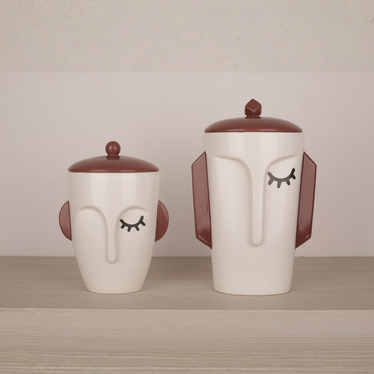 White Ceramic Face Structure Storage Jar with Lid