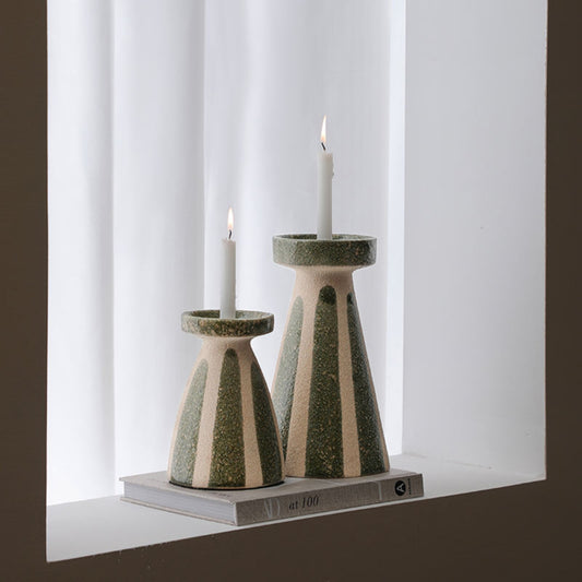 Green Hand-painted Torch Candle Holder