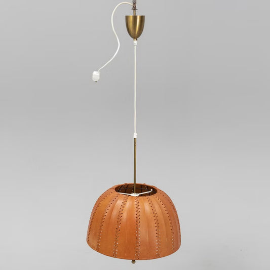 Brass and Leather Pendant Light