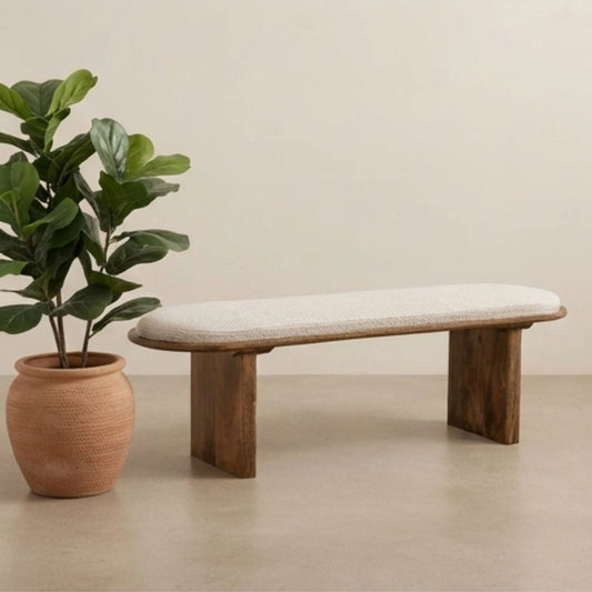 Oatmeal Wood Base Bench