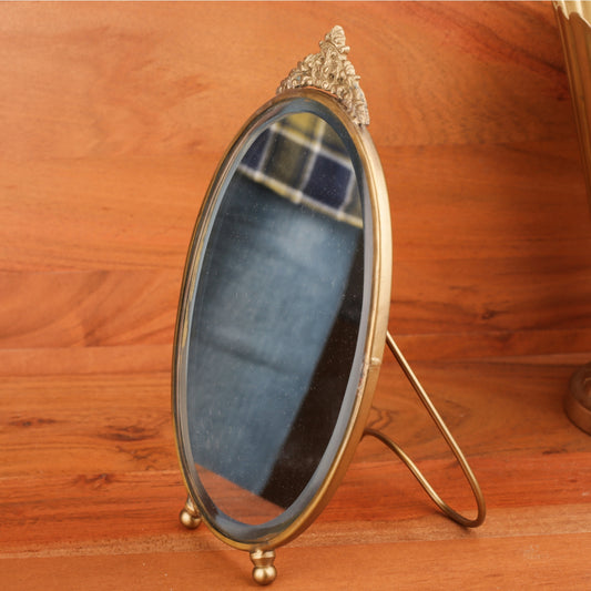 Brass Carved Back Oval Table Mirror