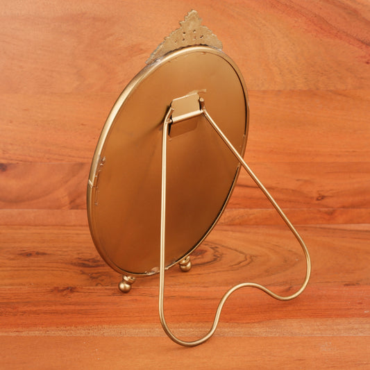 Brass Carved Back Oval Table Mirror