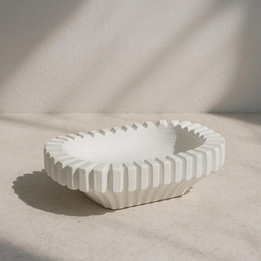 Vertical Groove Decorative Plate - White
