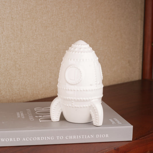 White Ceramic Rocket Decorative Showpiece