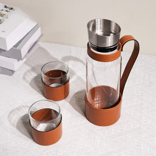 Leather Water Jug With Set of 2 Cups