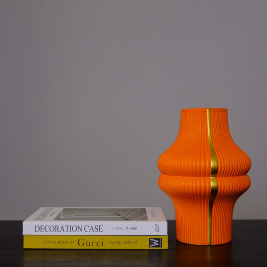 Orange Ribbed Design Handmade Flower Vase