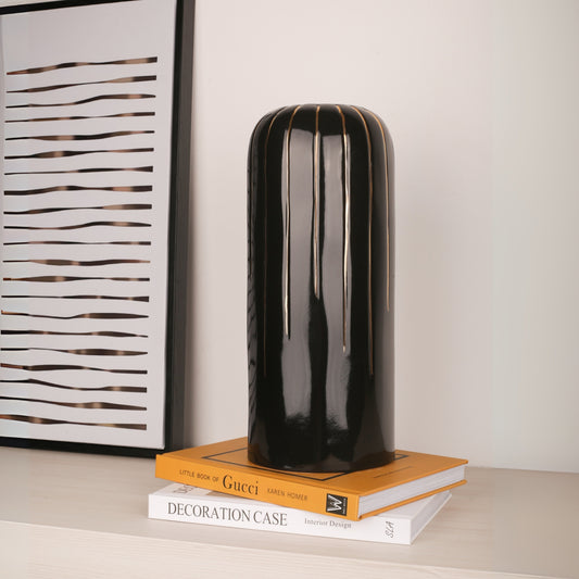 Golden Line Black Ceramic Vase