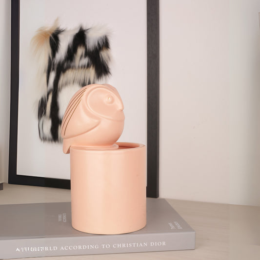 Pink Owl Figure Round Base Ceramic Vase