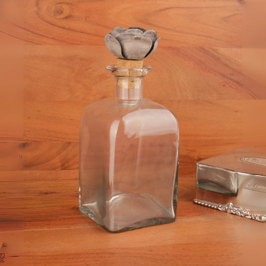 Rose Design Cork Lid Glass Decanter
