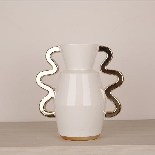Handmade Ceramic Golden Wavy Handle Flower Vase